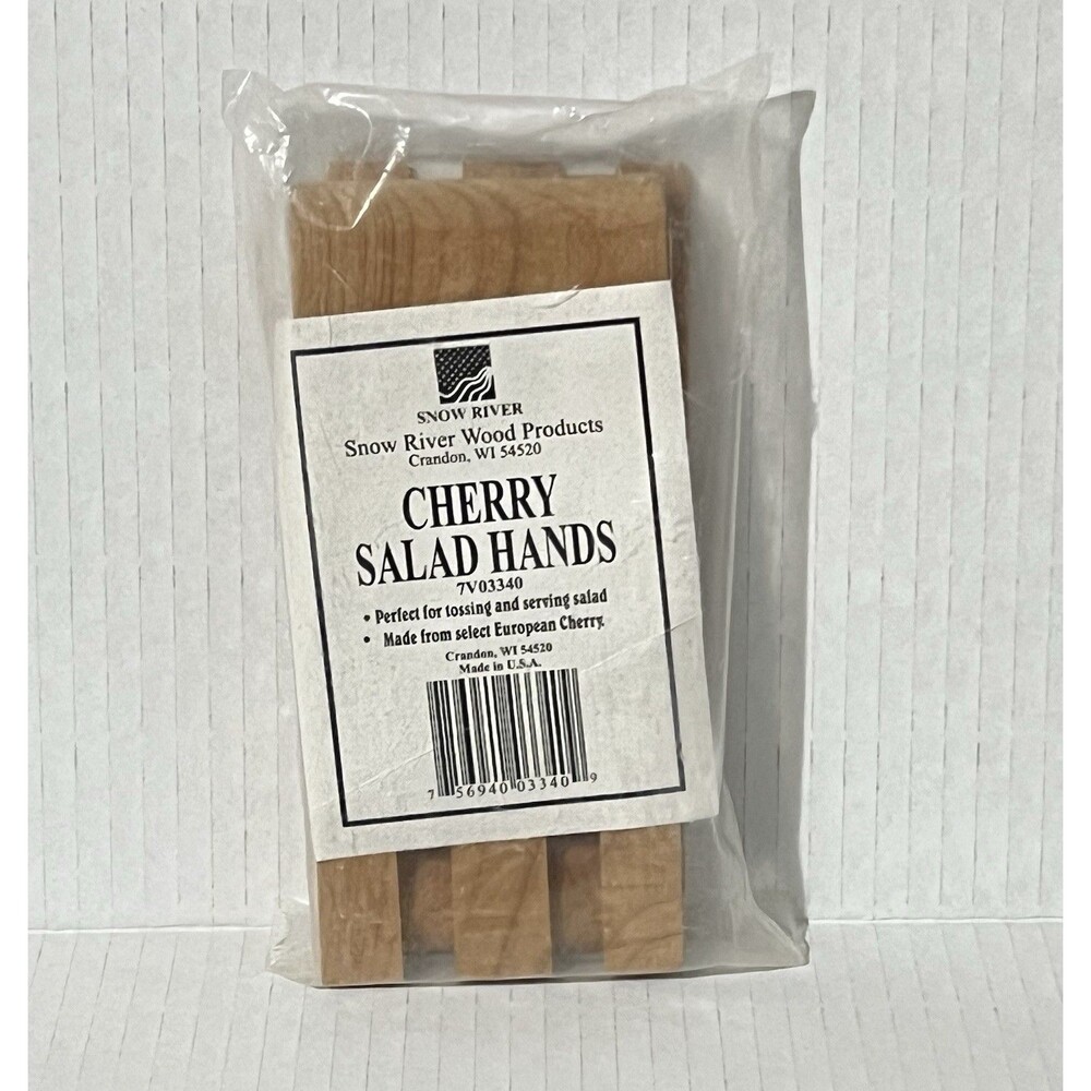 VINTAGE Snow River Wood Products European Cherry Wood Salad Hands Brown SEALED